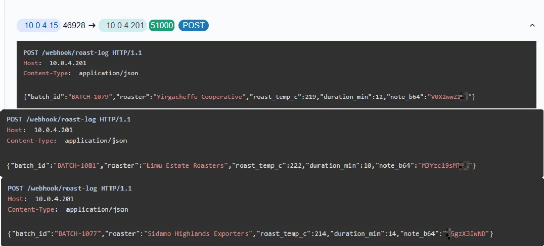 Decoding the note_b64 values from the PCAP
