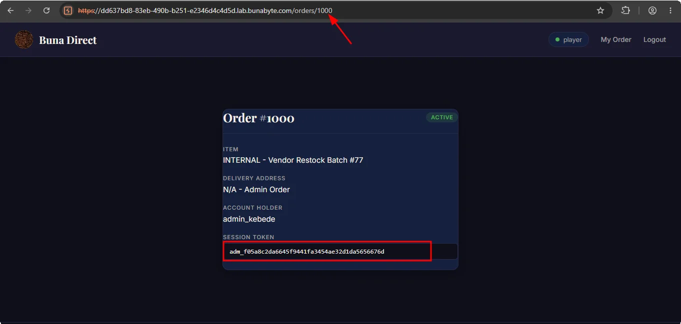 Admin session token exposed via IDOR