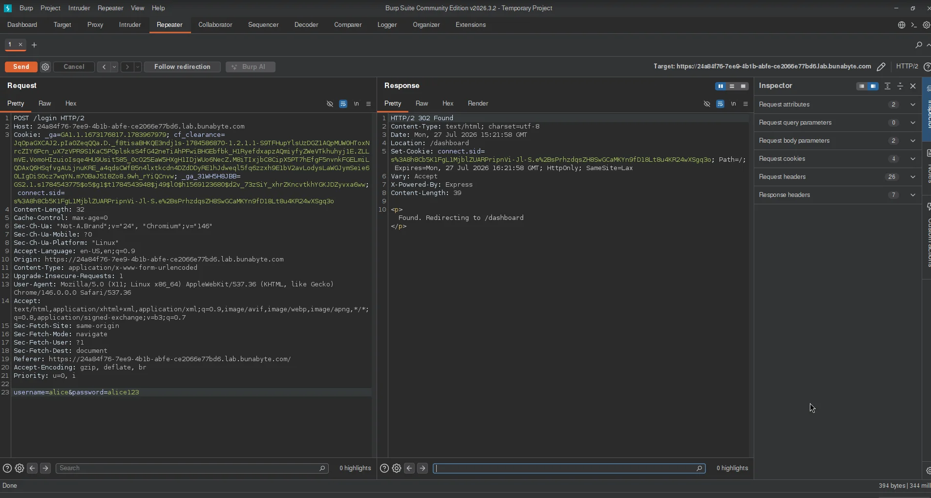 Burp Suite intercepting a web request